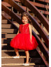 Red Lace Tulle Short Flower Girl Dress With Heart Cutout